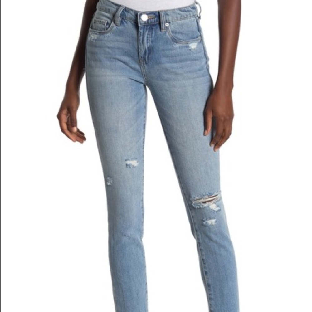 NWT BLANKNYC Denim Mid Rise Distressed Skinny Jeans Size 25 Blue Denim Cute